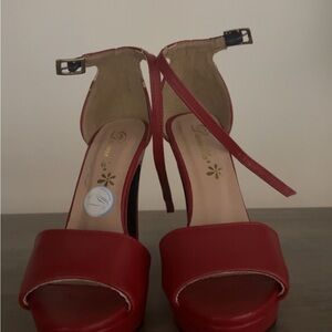 Elegant Red Heels with Ankle Strap
